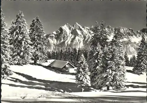 Flums Berghaus Flumserberg Blick auf Sichelkamm Winterpanorama Kat. Flums