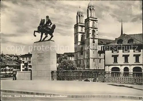 Zuerich Hans Waldmann-Denkmal mit Grossmuenster / Zuerich /Bz. Zuerich City