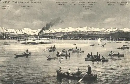 Zuerichsee mit Alpenpanorama Faehrschiff und Boote / Zuerich /Bz. Zuerich City