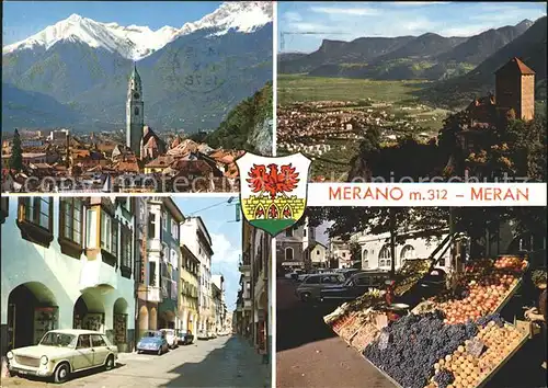 Meran Markt Turm Landschaft Kat. Italien