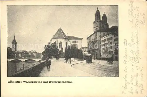 Zuerich Wasserkirche mit Zwinglidenkmal / Zuerich /Bz. Zuerich City
