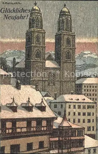 Zuerich Grossmuenster Illustration / Zuerich /Bz. Zuerich City