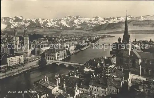 Zuerich Fliegeraufnahme Bruecken Limmat See Alpen / Zuerich /Bz. Zuerich City