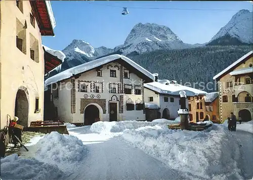 Scuol Dorfplatz mit Lischanagruppe Kat. Scuol