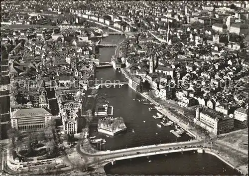 Zuerich Fliegeraufnahme Limmat Bruecken / Zuerich /Bz. Zuerich City