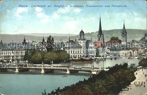 Zuerich Quaibruecke Hauptpost Stadthaus Fraumuenster Peterskirche / Zuerich /Bz. Zuerich City