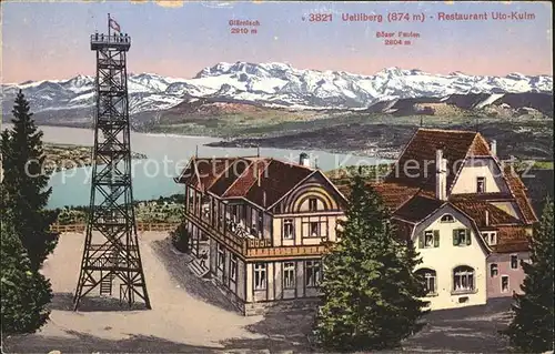 Uetliberg Zuerich Restaurant Uto Kulm Aussichtsturm Zuerichsee Alpenpanorama Kat. Uetliberg