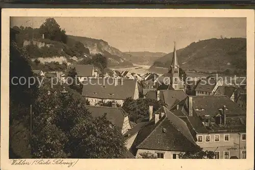 Wehlen Elbe Ortsansicht mit Kirche Kat. Wehlen