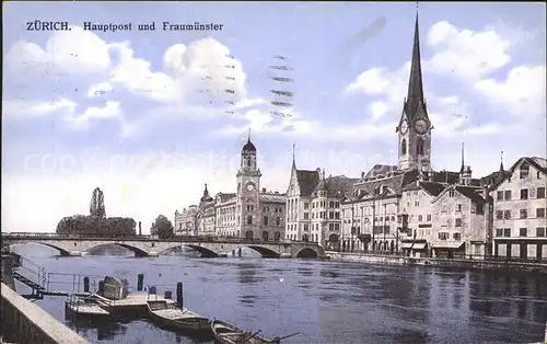 Zuerich Hauptpost und Fraumuenster Limmat Bruecke / Zuerich /Bz. Zuerich City