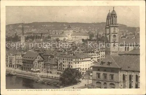 Zuerich Stadtbild mit Universitaet und Grossmuenster / Zuerich /Bz. Zuerich City