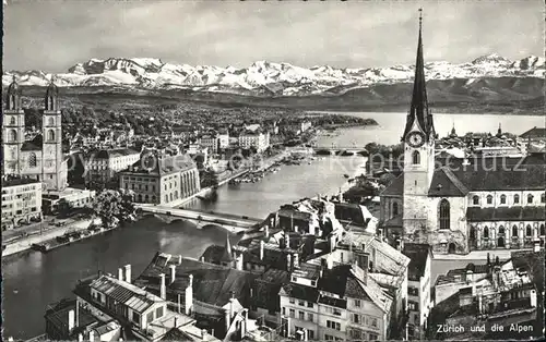 Zuerich Teilansicht Kirchen Alpen Kat. Zuerich