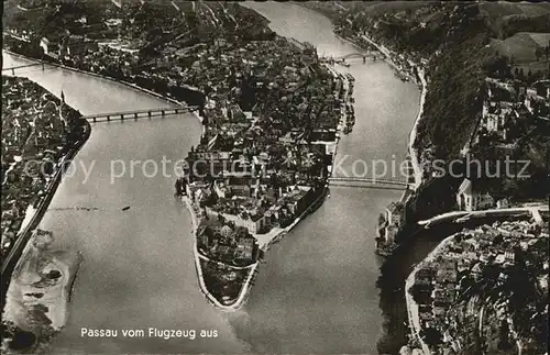 Passau Zusammenfluss von Inn Donau Ilz Fliegeraufnahme Kat. Passau