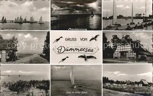 Duemmersee Mecklenburg Vorpommern Segelregatta Abendstimmung Anlegesteg Niedersachsenhaus Altes Bauernhaus Jolle Zeltstadt