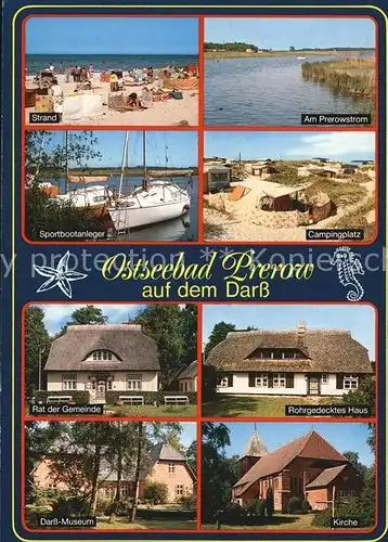 Prerow Ostseebad Strand Sportbootanhaenger Campingplatz Rat der Gemeinde Darss Museum Kirche Kat. Darss