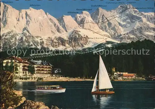 Eibsee Blick zur Zugspitze mit Streckenverlauf der Zugspitzbahn Kat. Grainau