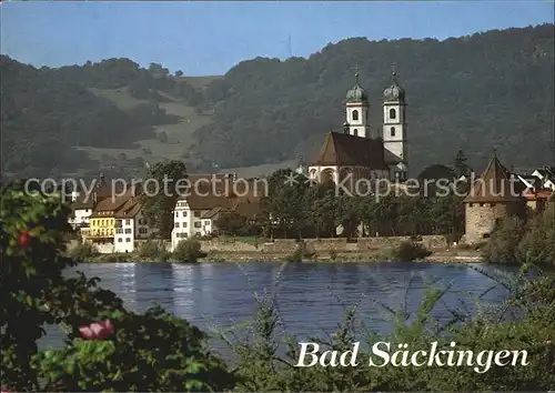 Bad Saeckingen Rheinblick mit St Fridolins Muenster und Gallusturm Kat. Bad Saeckingen