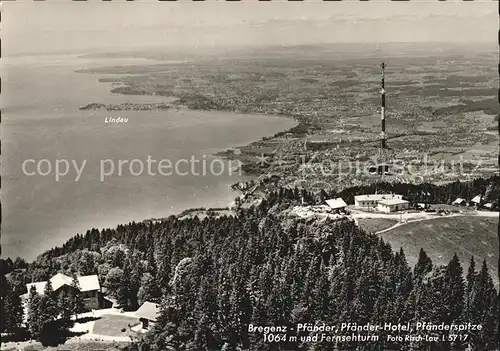 Bregenz Vorarlberg Pfaender Hotel Pfaenderspitze Fernsehturm Fliegeraufnahme Kat. Bregenz