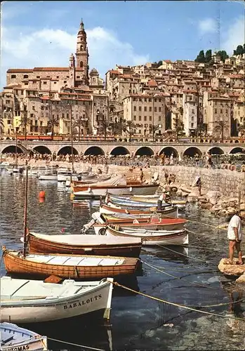 Menton Alpes Maritimes Teilansicht mit kleinem Hafen Kat. Menton