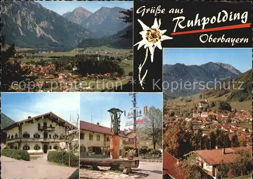 Ruhpolding mit Sonntagshorn und Hochfelln Brunnen Kat. Ruhpolding