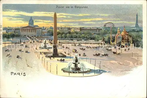 Paris Place de la Concorde Obelisk Dessin Kuenstlerkarte Werbung Negus Caffee Kat. Paris