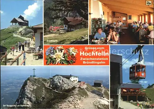 Bergen Chiemgau Hochfelln Bayerische Alpen Kirche Bruendlingalm Gaststaette Berggasthof am Gipfelkreuz Bergbahn Kat. Bergen