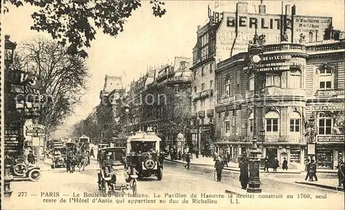 Paris Boulevard des Italiens Traffic Voitures Bus Pavillon de Hanovre Kat. Paris