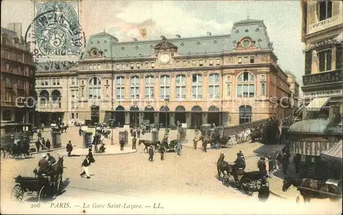 Paris La Gare Saint Lazare Pferdekutschen Stempel auf AK Kat. Paris