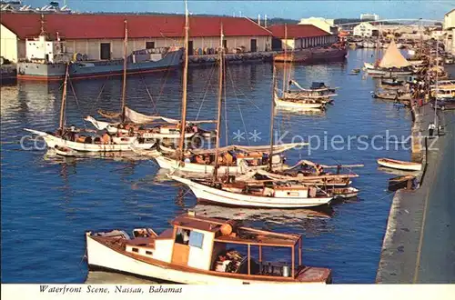 Nassau Bahamas Bahamian work boats docked at waterfront market