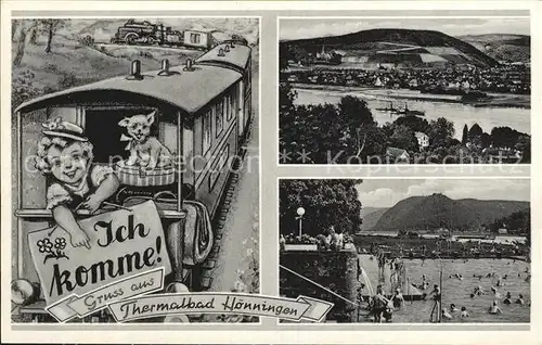 Hoenningen Bad Grusskarte Eisenbahn Schwimmbad Panorama Kat. Bad Hoenningen