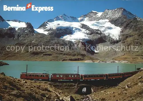 Rhaetische Bahn Bernina Express Bernina Pass Lago Bianco Piz Cambrena  Kat. Eisenbahn