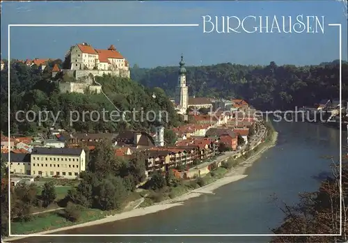 Burghausen Salzach Panorama mit Burg und Kirche Kat. Burghausen