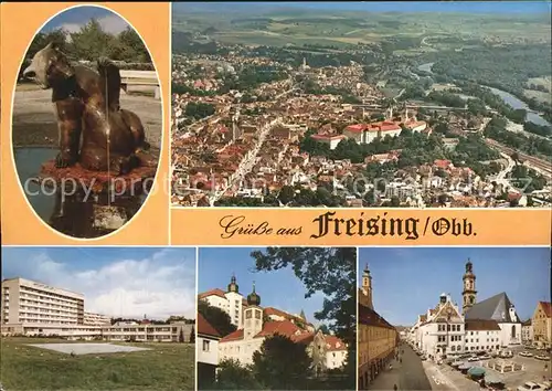 Freising Oberbayern Skulptur Hochhaus Kirche Strassenpartie Kat. Freising