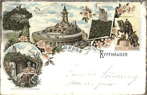 Kyffhaeuser Rothenburg Kaiser Wilhelm Denkmal Burgruine Reiterstandbild Barbarossa Litho Kat. Bad Frankenhausen