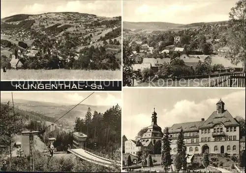 Klingenthal Vogtland Aschberg Grosse Aschbergschanze Sessellift Rathaus Kirche  Kat. Klingenthal Sachsen