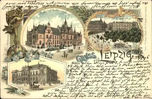 Leipzig Deutsches Buchhaendlerhaus Reichsbank Boerse Litho Kat. Leipzig