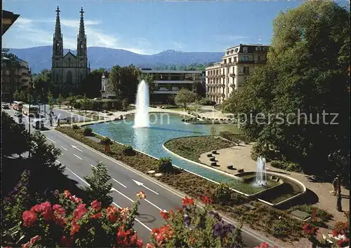 Baden Baden Augustaplatz Kirche Fontaene Kat. Baden Baden