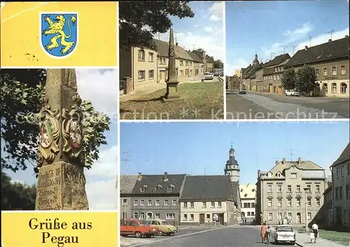 Pegau Postmeilensaeule Walter Voigtlaender Strasse Martin Luher Platz Kirchplatz Kat. Pegau