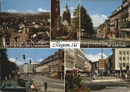 Siegen Westfalen Blick vom Nikolaiturm Hammerhuette Burgstrasse Marktplatz Bahnhofstrasse Koelner Tor Kat. Siegen