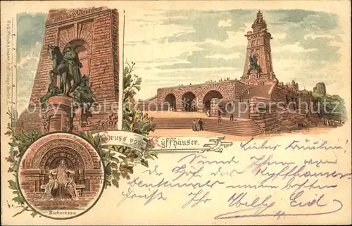 Kyffhaeuser Kaiser Wilhelm Denkmal Reiterstandbild Barbarossa Litho Kat. Bad Frankenhausen