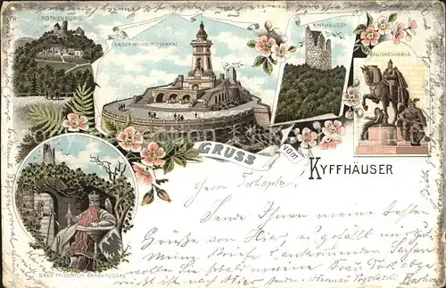 Kyffhaeuser Rothenburg Kaiser Wilhelm Denkmal Ruine Reiterstandbild Sage Barbarossa Litho Reichspost Kat. Bad Frankenhausen