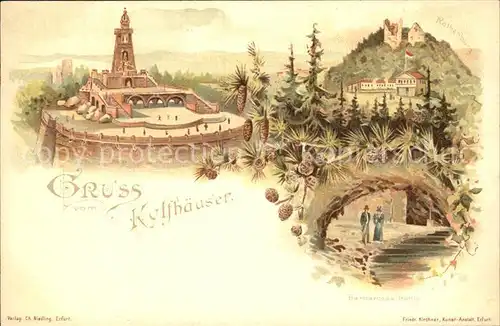 Kyffhaeuser Kaiser Wilhelm Denkmal Rotenburg Ruine Barbarossa Hoehle Litho Reichspost Kat. Bad Frankenhausen