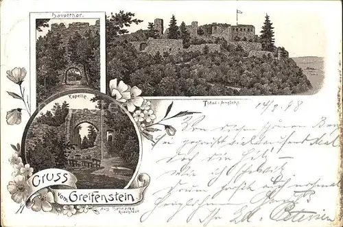 Ehrenfriedersdorf Erzgebirge Greifenstein Burgruine Haupttor Kapelle Litho Kat. Ehrenfriedersdorf