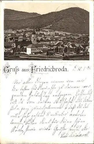 Friedrichroda Ortsansicht mit Kirche Litho Kat. Friedrichroda