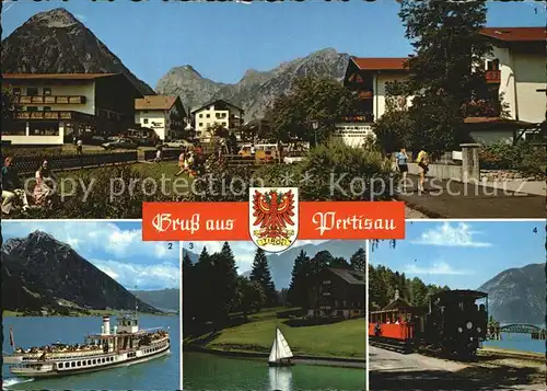 Pertisau Achensee Dorfpartie mit Blick auf Karwendelgebirge Achensee Dampfschiffahrt Zahnradbahn Gaisalm Kat. Eben am Achensee