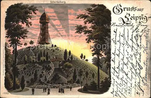 Leipzig Scherbelberg Aussichtsturm Leipziger Berge Sonnenaufgang Litho Kat. Leipzig