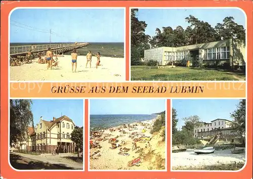 Lubmin Ostseebad Seebruecke Restaurant Strandpartie Boote am Strand Kat. Lubmin