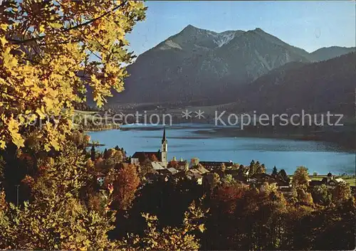 Schliersee Seeblick mit Insel Woerth Neuhaus Fischhausen und Josefstal Brecherspitze Kat. Schliersee