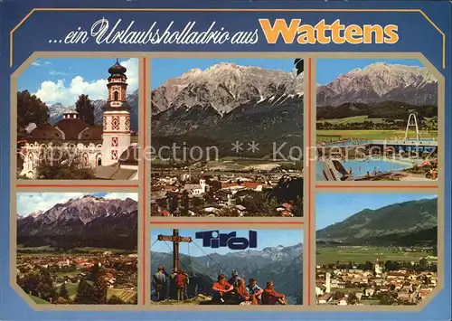 Wattens Kirche Panorama Bergkreuz Freibad  Kat. Wattens