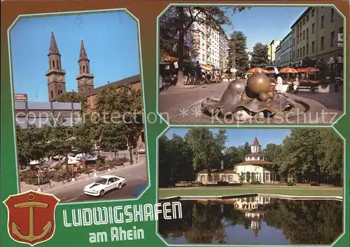 Ludwigshafen Rhein Ludwigskirche Knoedelbrunnen Turmcafe im Ebertpark Kat. Ludwigshafen am Rhein