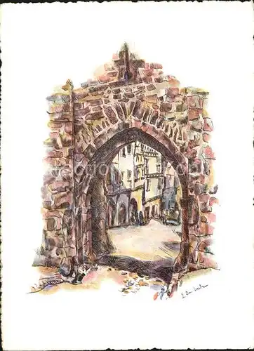 Riquewihr Haut Rhin Porte du Dolder Aquarell Daniel Krebs Kat. Riquewihr